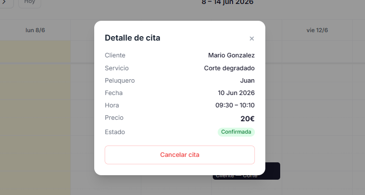 Ficha del cliente con datos y peluquería asociada