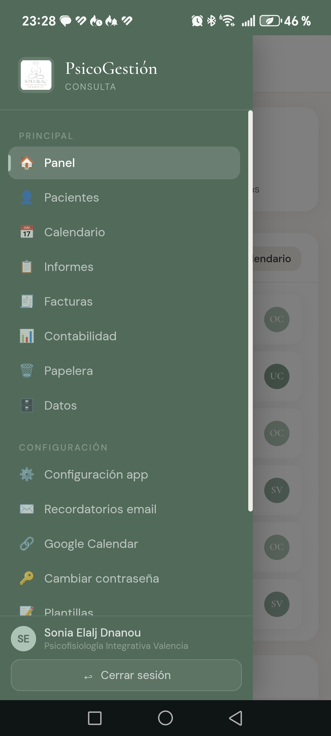 Vista móvil con detalles de la jornada